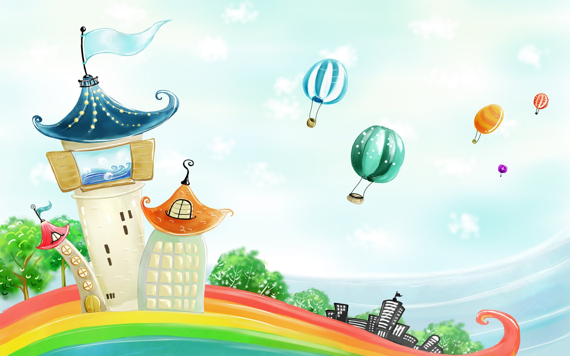 rainbow houses balloon