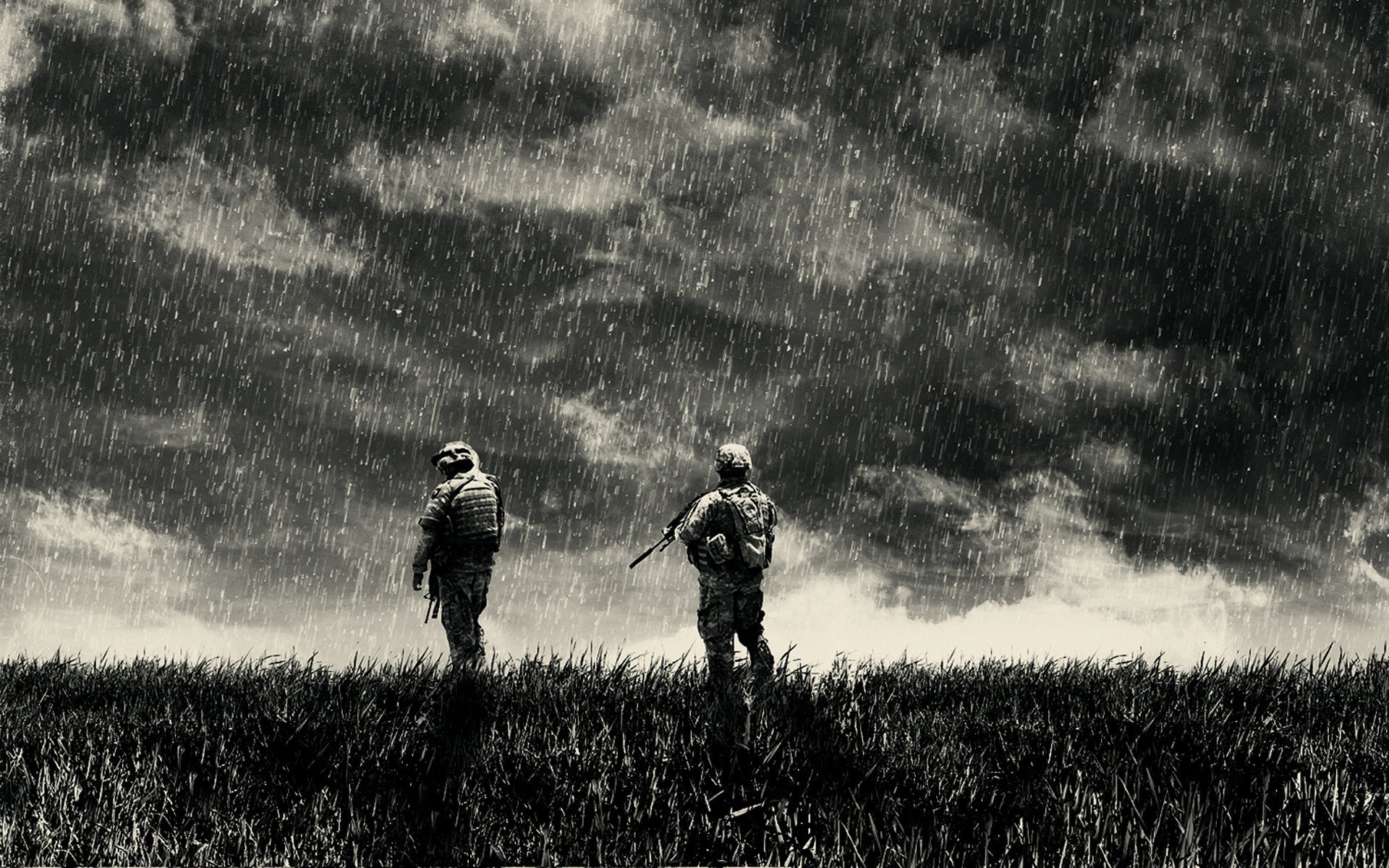 guerre pluie solger soldats nuages