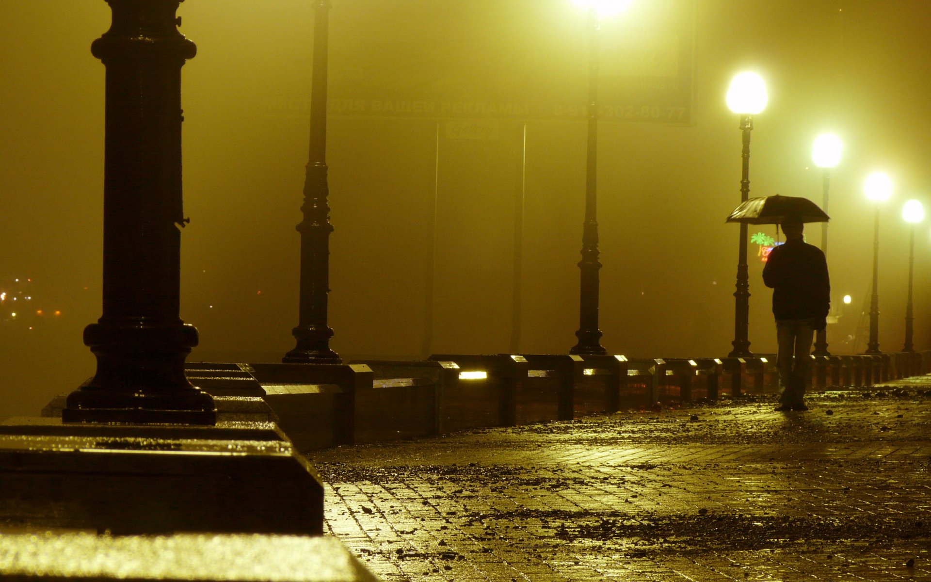 sera pioggia lungomare luci uomo solitudine