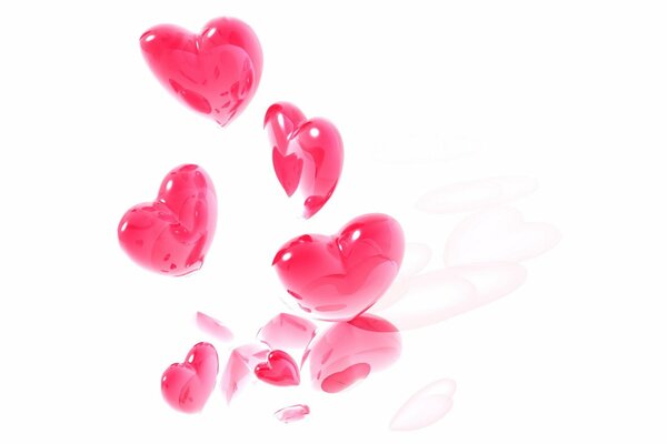 Pink hearts on a white background