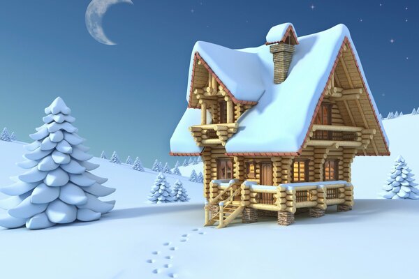 Composition d hiver avec une maison en bois