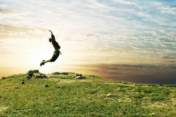 L homme veut rebondir vers le ciel