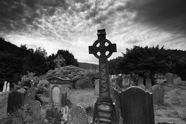 An old cemetery. Gloomy graves