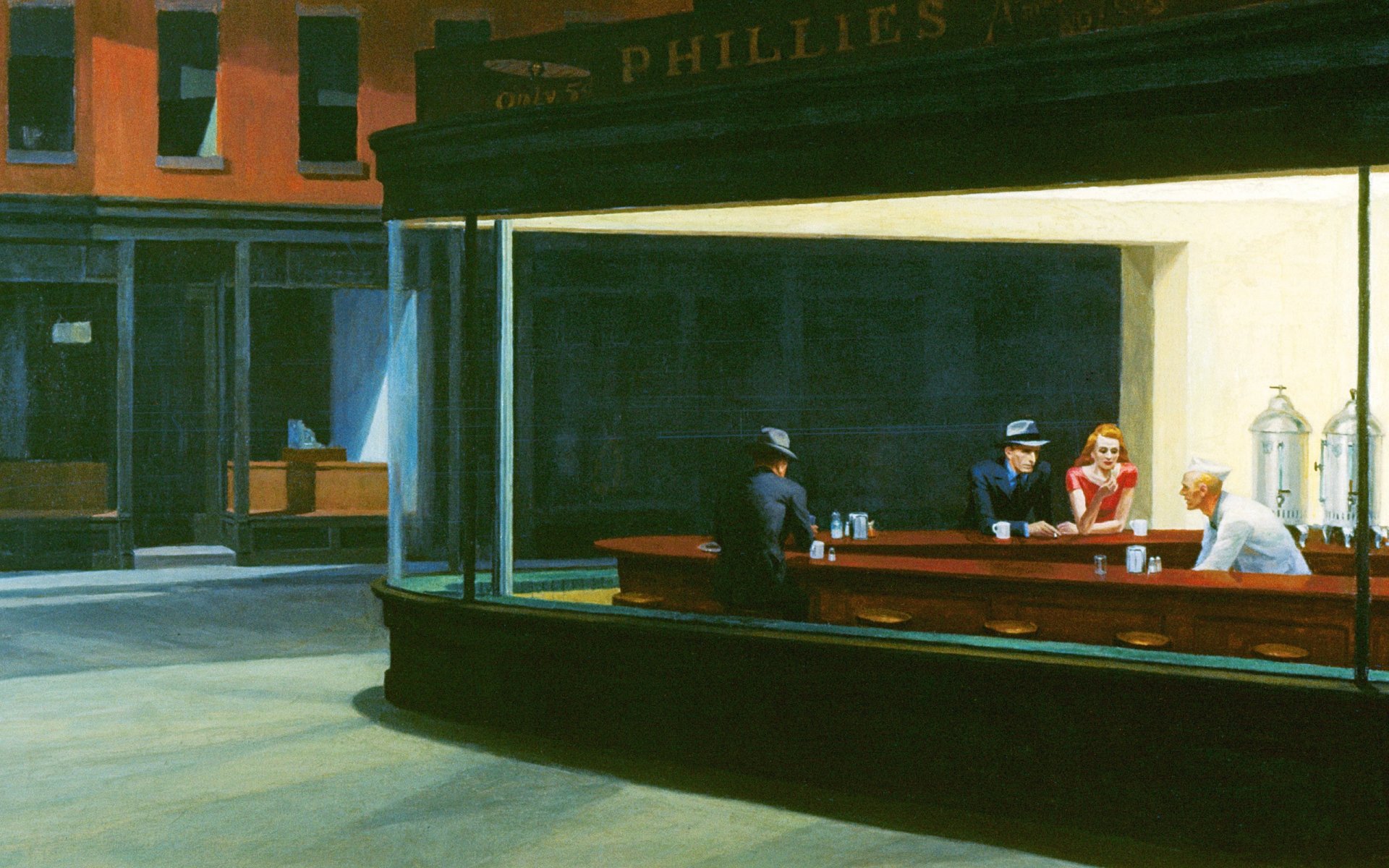 medianoche edward hopper halcones nocturnos café figura