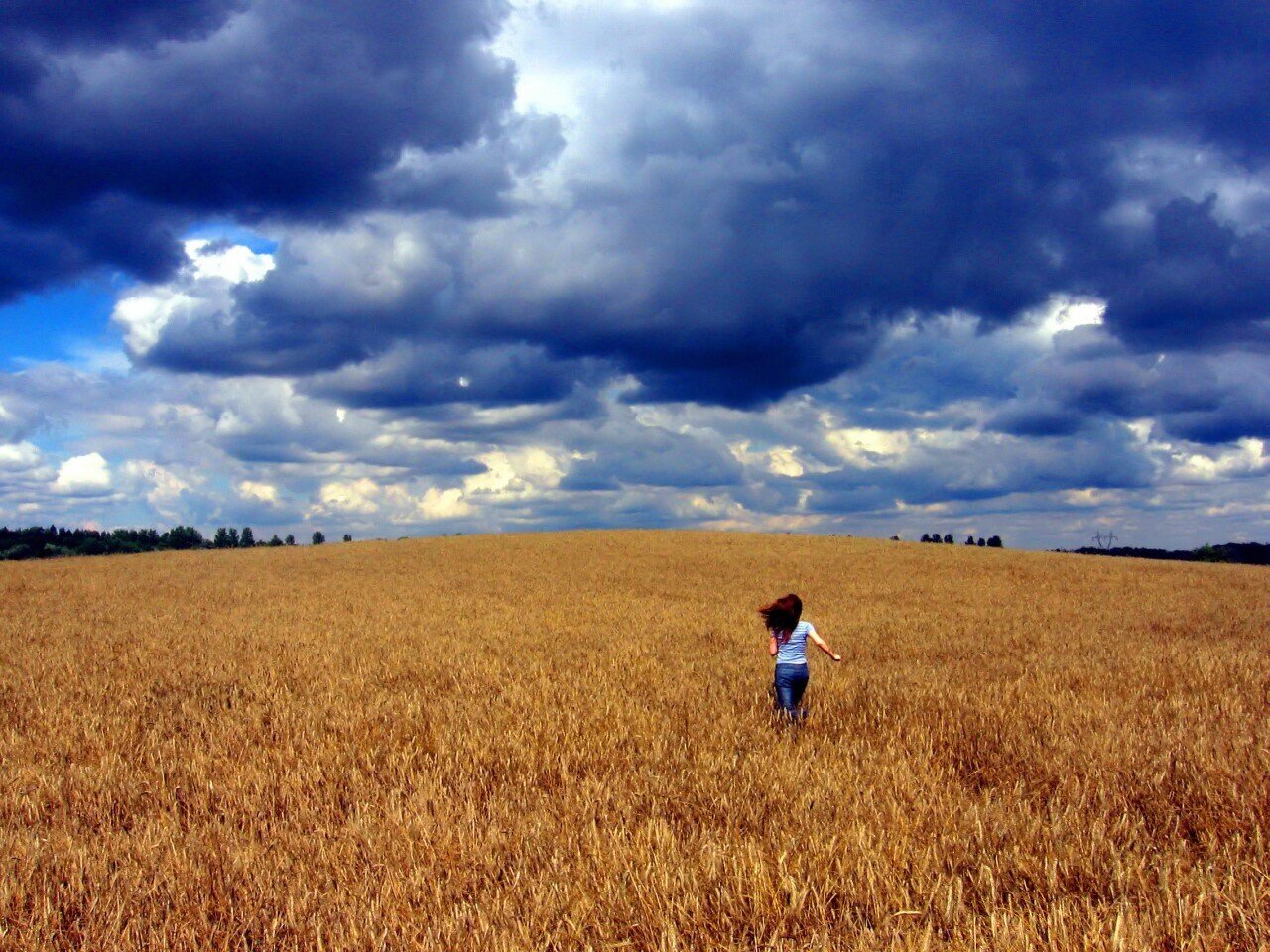 girl the field clouds anger