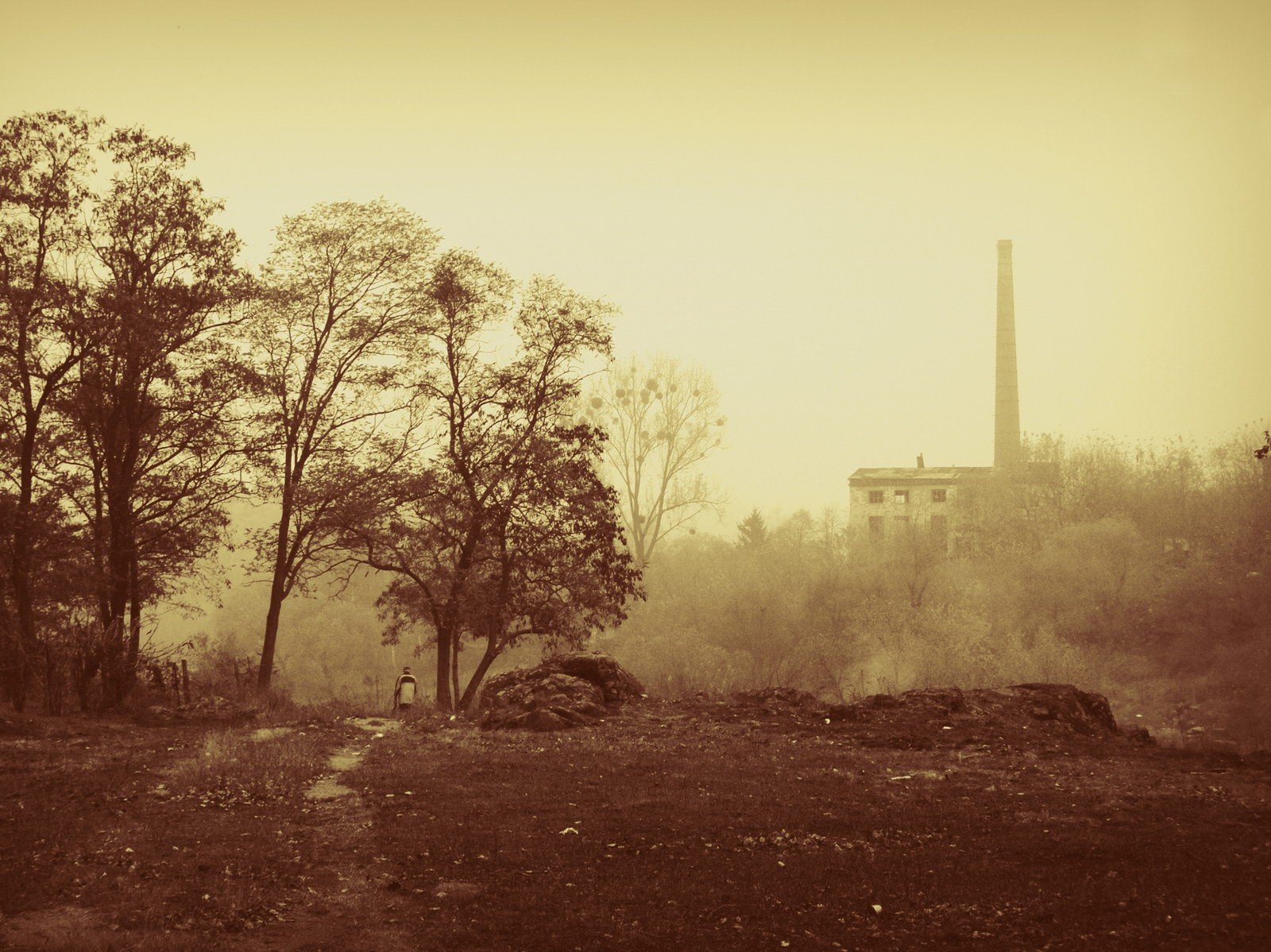 pipe autumn fog sepia town