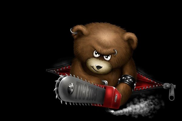 Angry bear with a saw