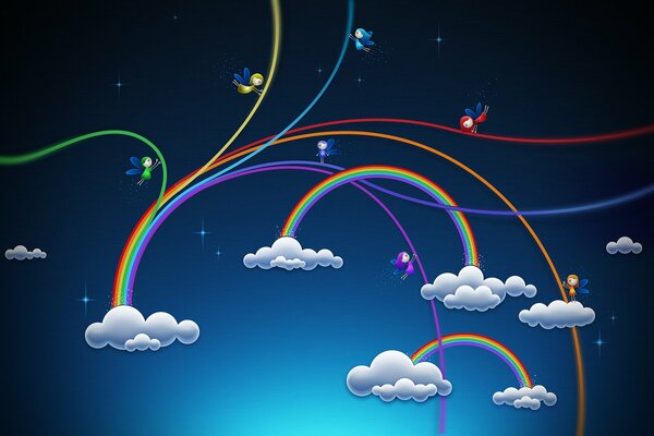 Elfos en las nubes sobre el arco iris