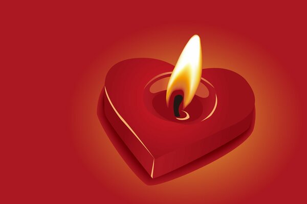 Eine Kerze in Form eines Herzens mit einer Feuerflamme