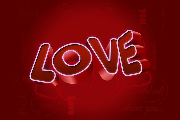 Love. Mot amour sur fond rouge