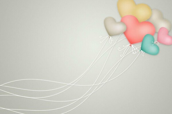 Flying balloons in the form of hearts