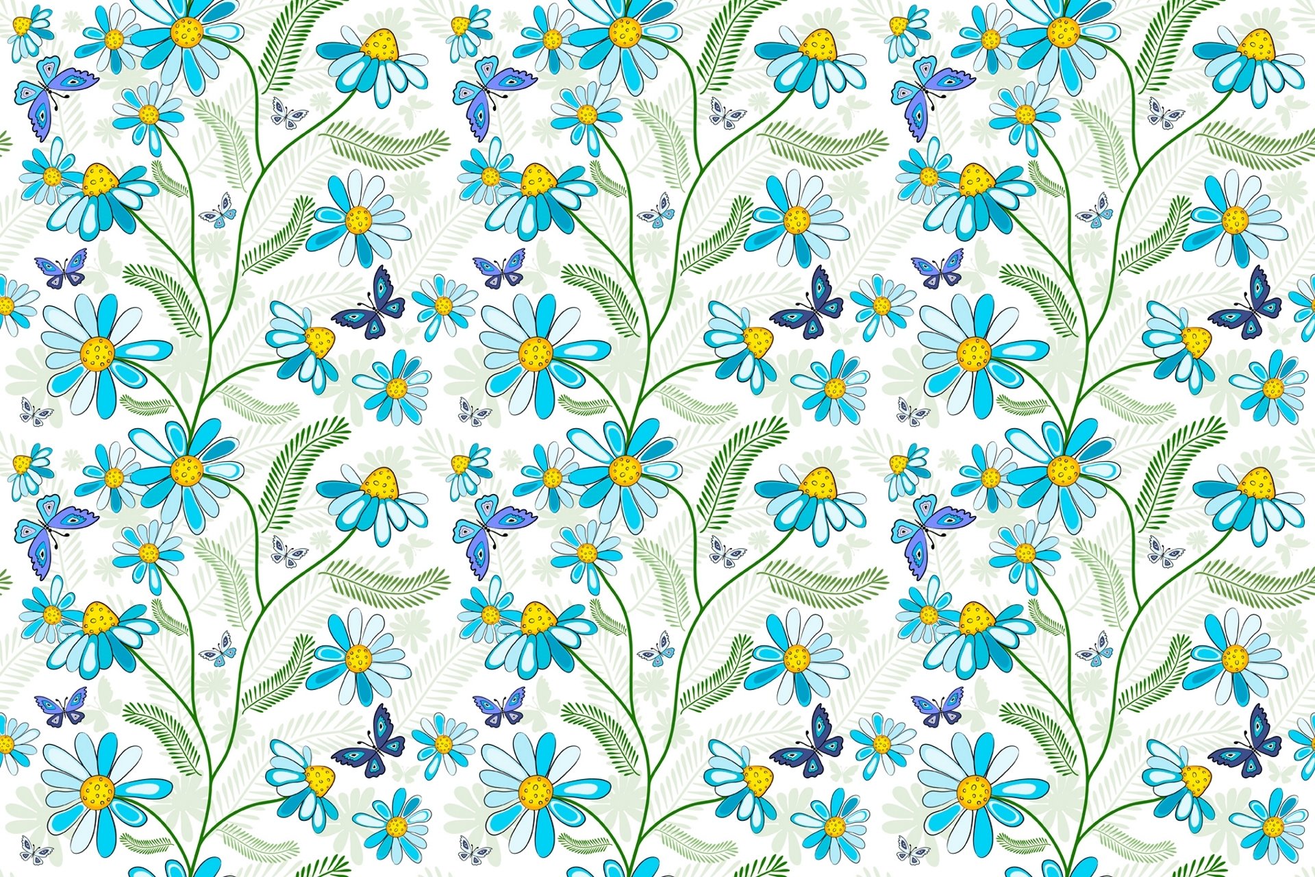 blue pattern flower butterfly