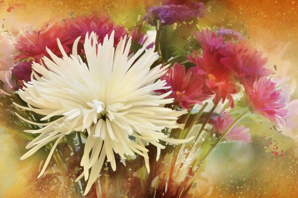 Bouquet d asters blancs et rouges