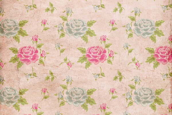 Carta da parati vintage con rose rosa e blu