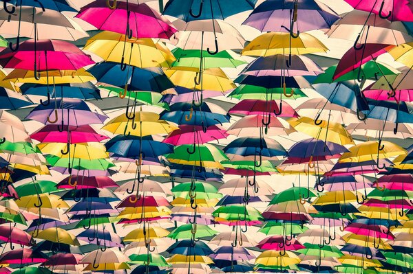 Lots of colorful umbrellas, background