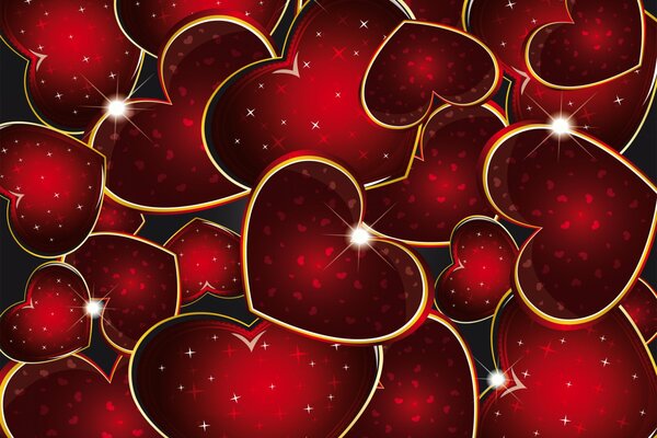 Романтические красные сердечки разных размеров