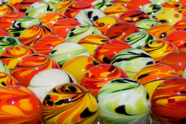 Bright, multicolored, glass balls
