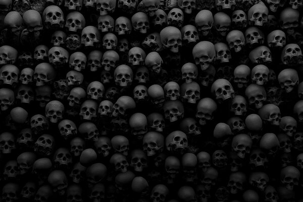 There are a lot of skulls on a black background