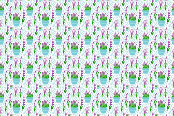 Gemalte Lavendelblüten in Blumentöpfen