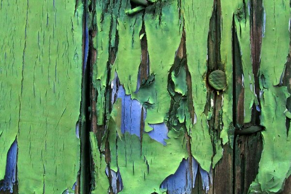 La textura de la pintura en la cerca es verde