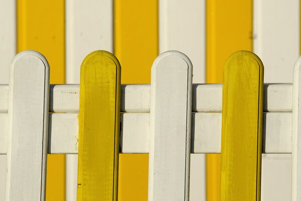 Забор из белых и жёлтых досок