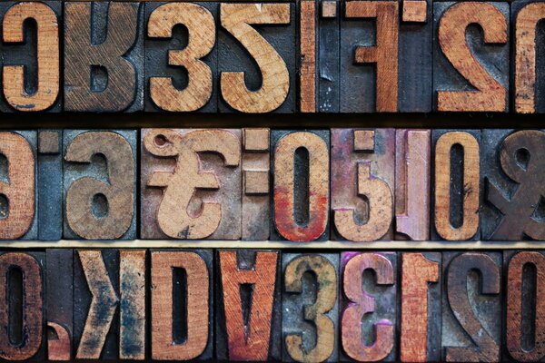 Art wooden letters and numbers