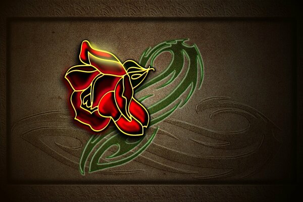 Red and gold rose on a brown background