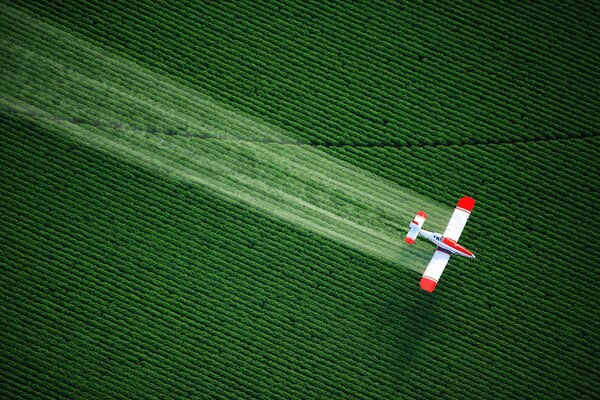 Ein Flugzeug auf einem Feld landen