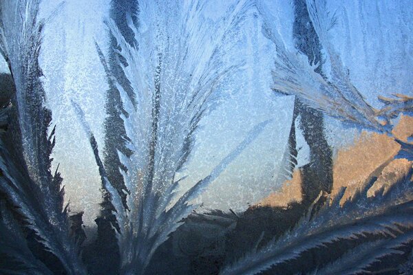 Finestre invernali con un modello di ghiaccio
