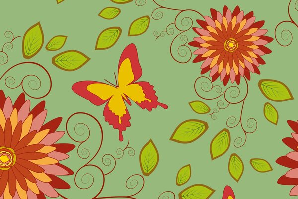 Floral background and a lonely butterfly