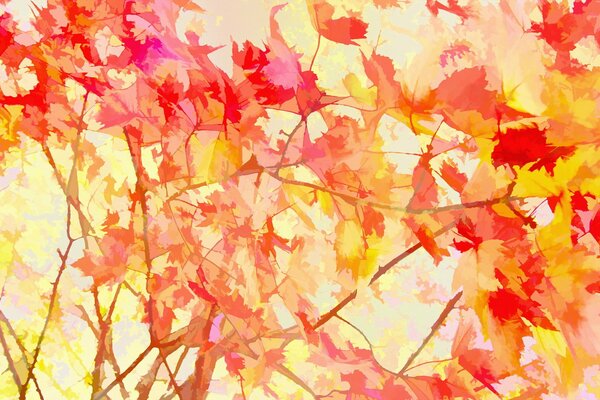 Watercolor painting golden autumn