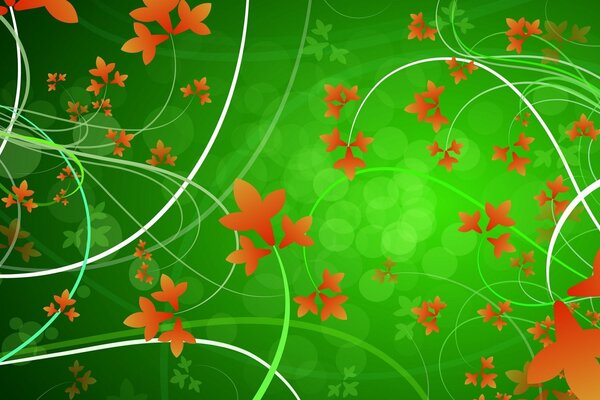 Leaf patterns on a green background