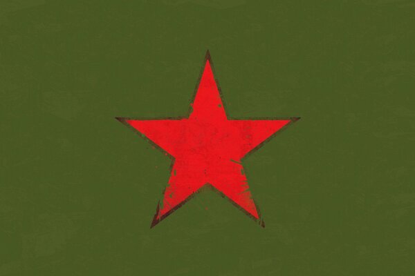 Red star on olive background