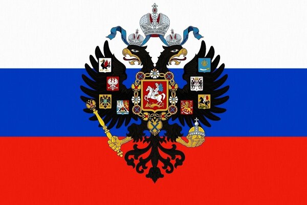 Герб России на фоне флага России