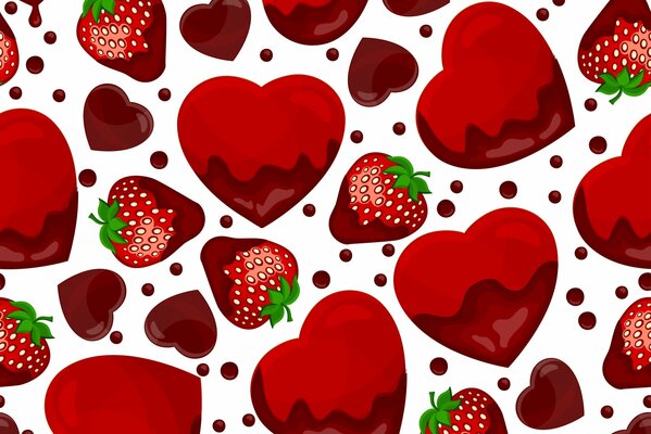 Immagine di cuori, fragole ricoperte di cioccolato