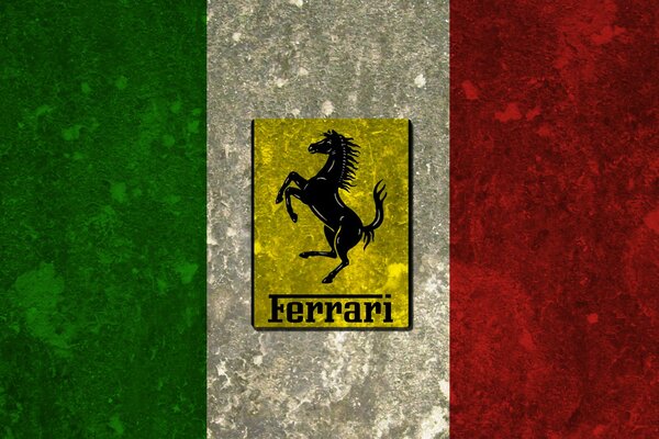 Bandiera italiana con emblema Ferrari