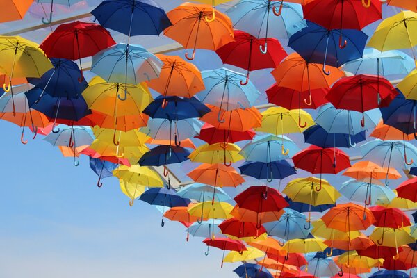 The sky in bright colorful umbrellas