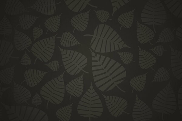 Ornament of patterned leaves on a black background