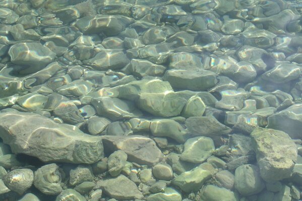 The desktop background depicts rocks under water