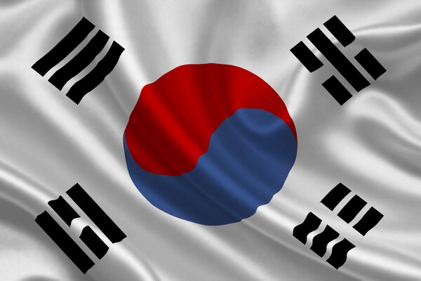 Primo piano della bandiera di seta della Corea del Sud