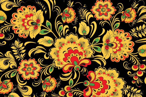 Khokhloma russo con fiori gialli