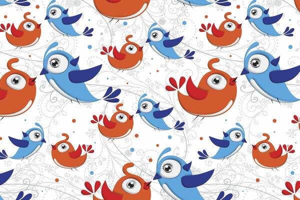 Ilustración de pájaros azules y marrones