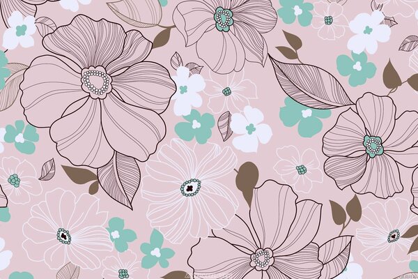 Delicato sfondo di carta da parati rosa con grandi fiori