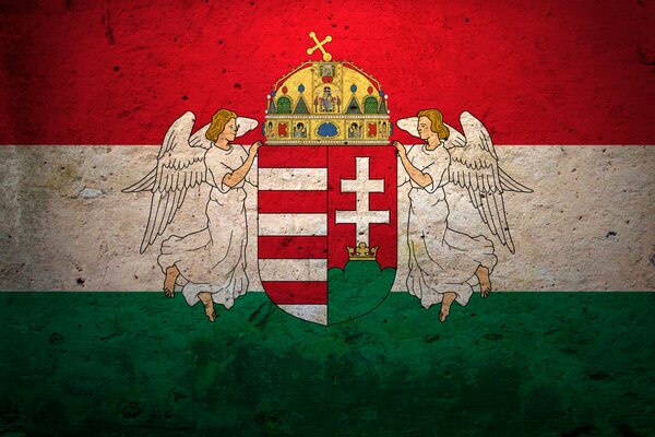 Ungarn-Flagge auf Betonstruktur
