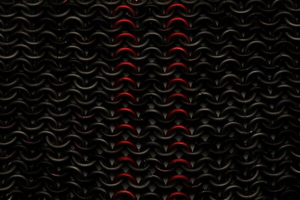 The knitted net is black intertwined with red