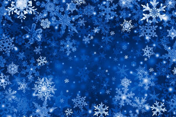 Bright blue and blue snowflakes