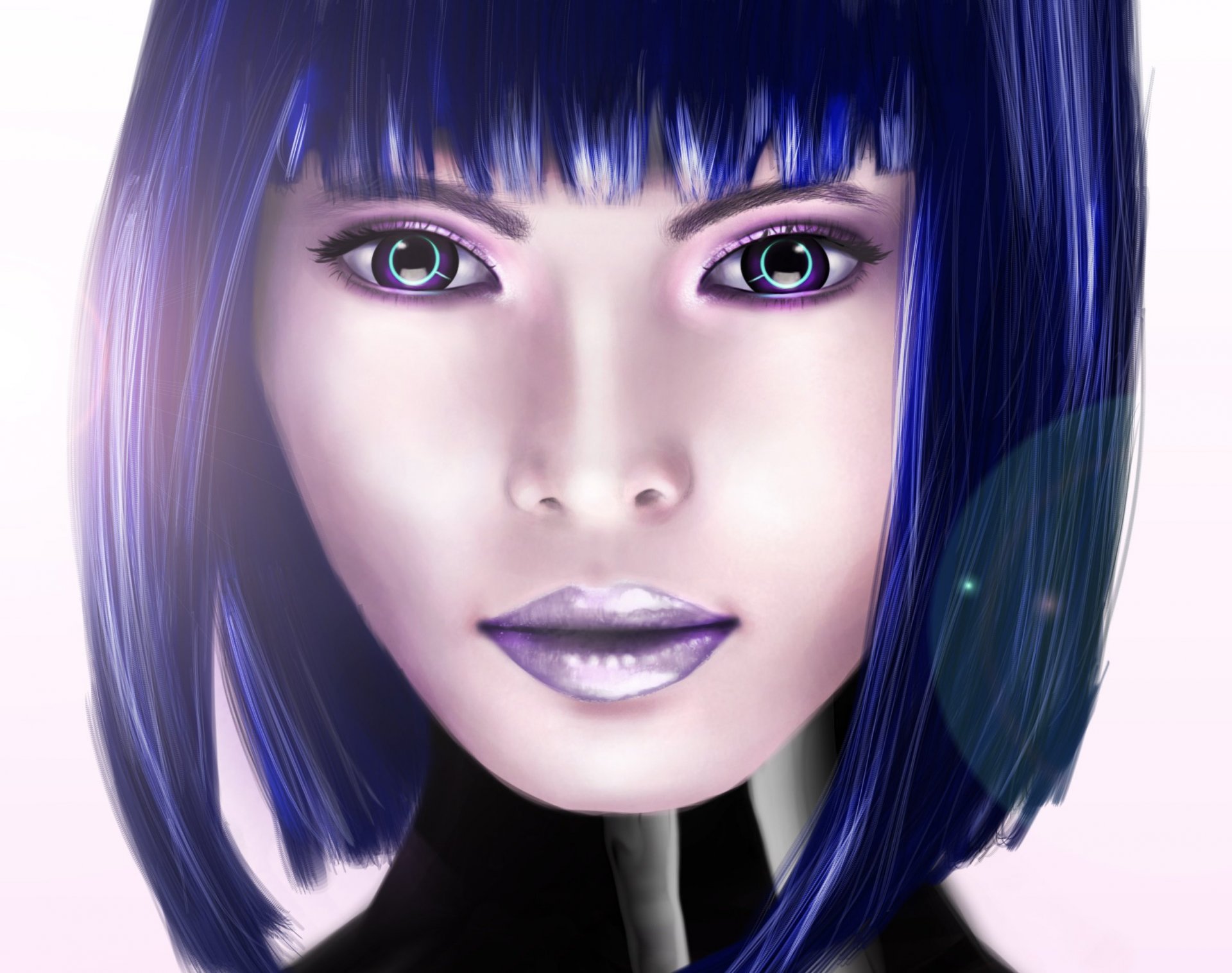 art cyberpunk girl cyborg view eyes hair haircut