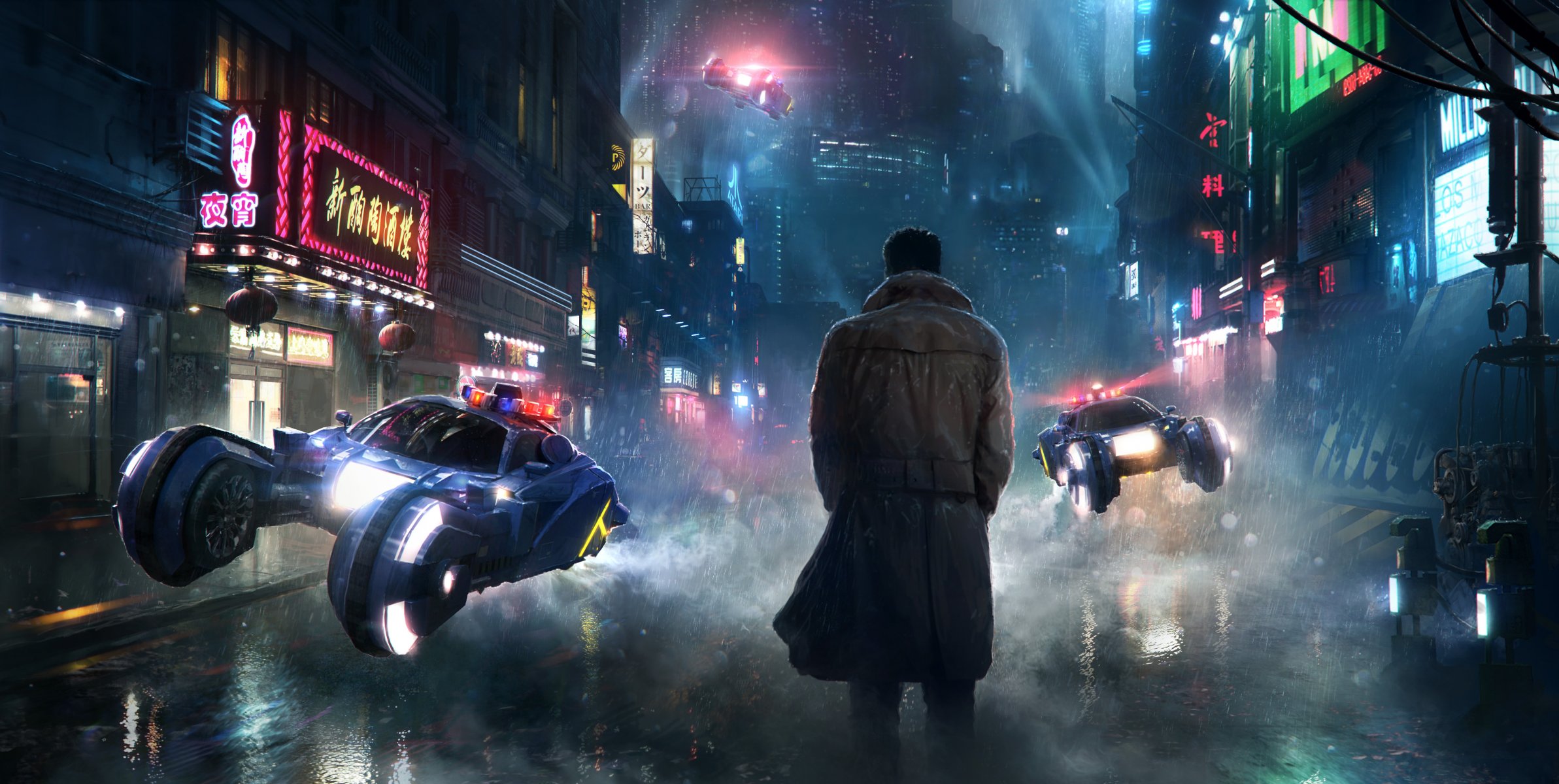 dystopia street future man rain art transport fiction blade runner movie blade runner