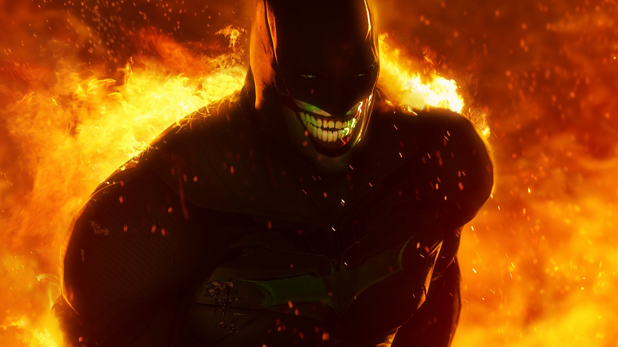 batman ds fan art joker lächeln maske feuer