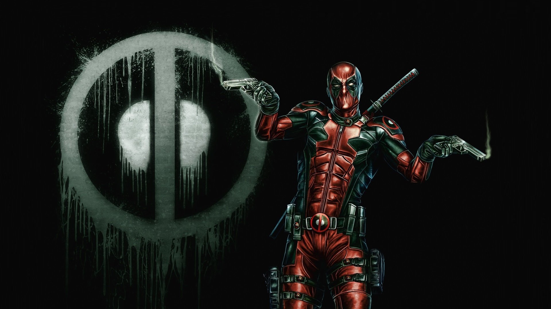 deadpool arte traje máscara pistolas. armas fondo